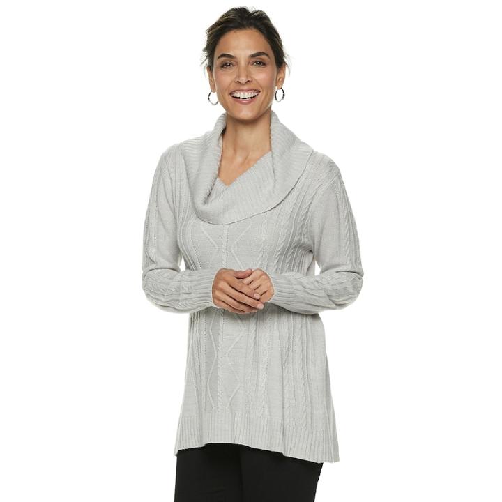 Petite Napa Valley Cable-knit Cowlneck Sweater, Women's, Size: Xl Petite, Light Grey