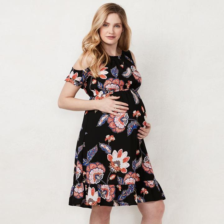 Maternity Lc Lauren Conrad Cold-shoulder Pleated Dress, Women's, Size: S-mat, Black