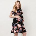 Maternity Lc Lauren Conrad Cold-shoulder Pleated Dress, Women's, Size: S-mat, Black