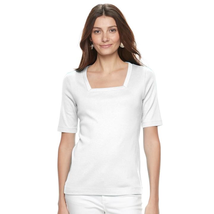Women's Croft & Barrow&reg; Squareneck Tee, Size: Medium, White
