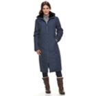 Women's Kc Collections Hooded Faux-fur Trim Long Puffer Jacket, Size: Medium, Blue