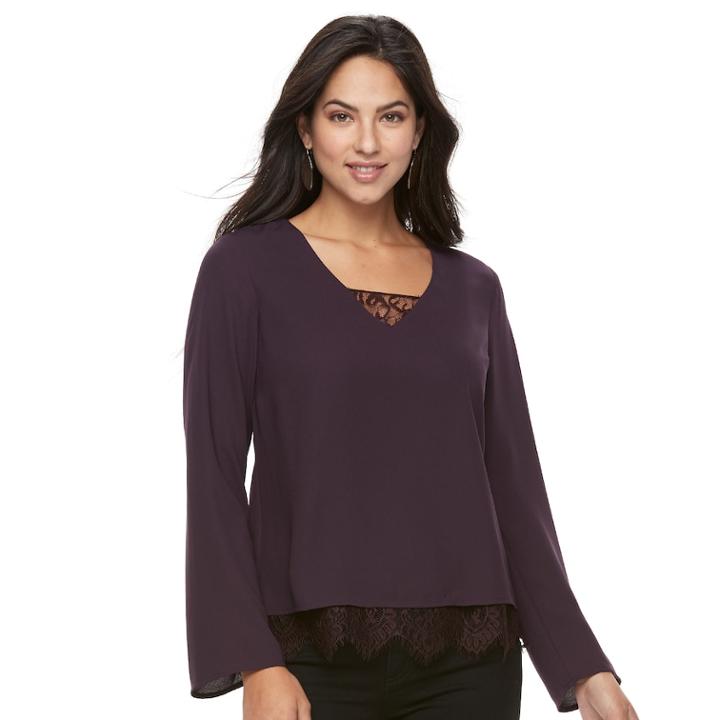 Women's Apt. 9&reg; Lace-hem Popover Top, Size: Medium, Purple
