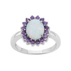 Sterling Silver Lab-created Opal & Cubic Zirconia Oval Halo Ring, Women's, Size: 9, Purple