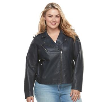Plus Size Levi's Faux-leather Jacket, Women's, Size: 2xl, Blue (navy)