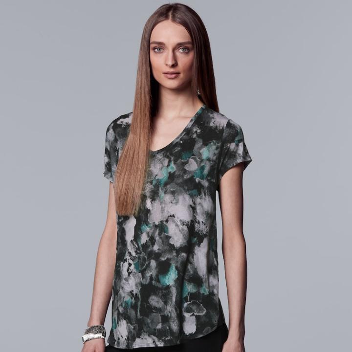 Women's Simply Vera Vera Wang Printed V-neck Tee, Size: Medium, Oxford