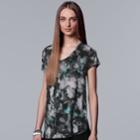 Women's Simply Vera Vera Wang Printed V-neck Tee, Size: Medium, Oxford