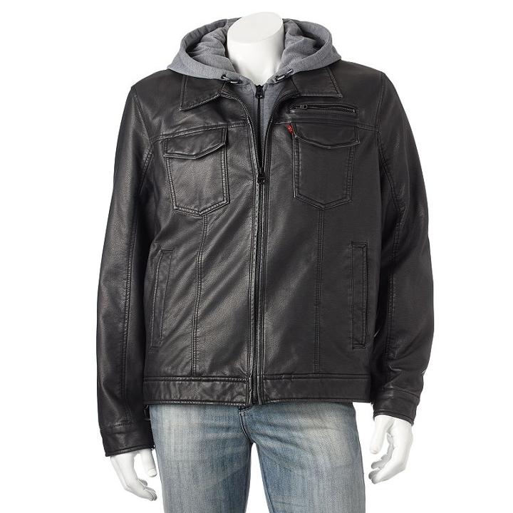 Big & Tall Levi's Faux-leather Hooded Jacket, Size: Xl Tall, Black
