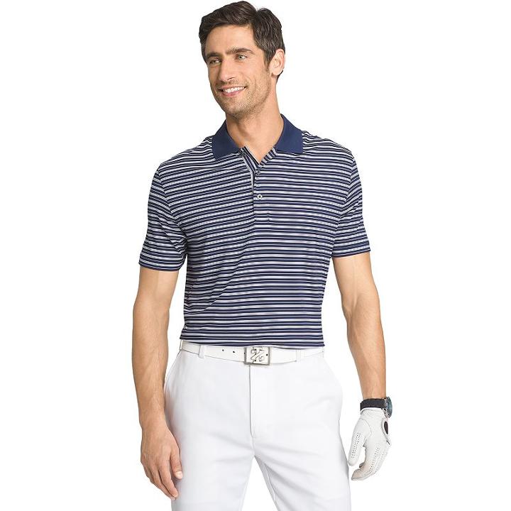 Men's Izod Classic-fit Striped Stretch Performance Golf Polo, Size: Medium, Dark Blue