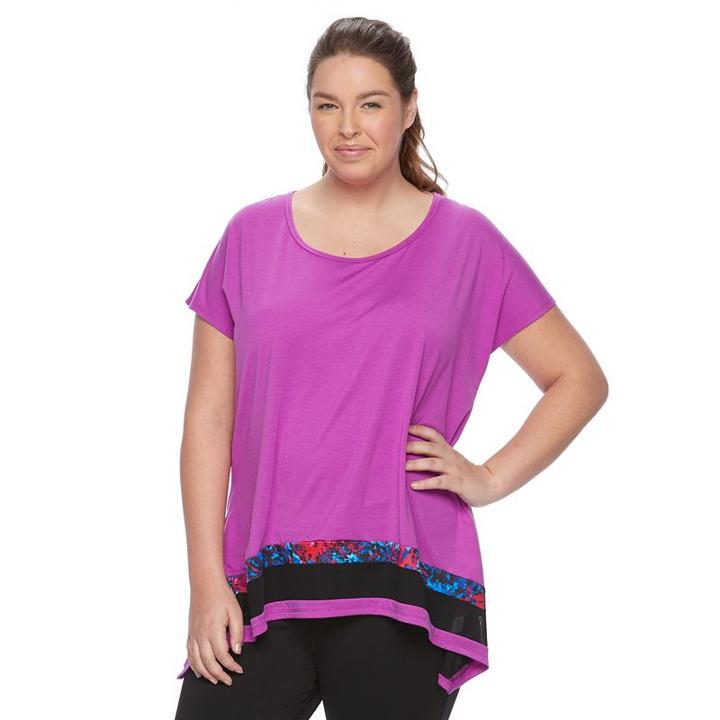 Plus Size Wild Majesty Mesh Sharkbite Tee, Women's, Size: 1xl, Brt Purple