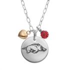 Fiora Crystal Sterling Silver Arkansas Razorbacks Team Logo & Heart Pendant Necklace, Women's, Size: 16, Red