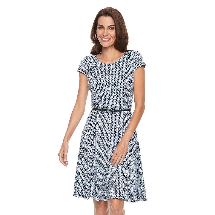 Women's Jessica Howard Geometric A-line Dress, Size: 8, Blue Other