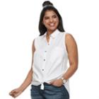Plus Size Juniors' Plus So&reg; Sleeveless Tie-front Shirt, Teens, Size: 2xl, White