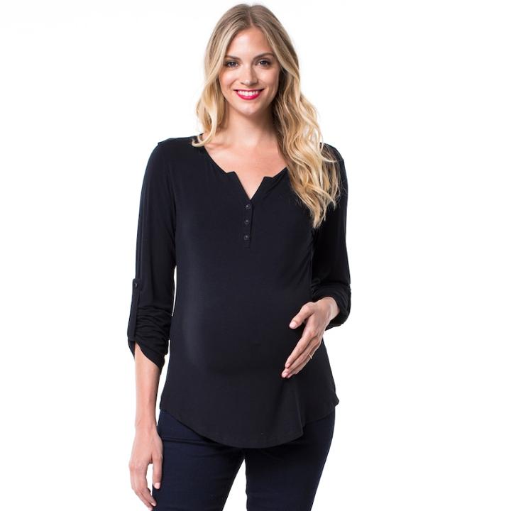 Maternity Pip & Vine By Rosie Pope Henley Tee, Women's, Size: L-mat, Black