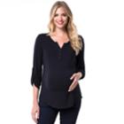 Maternity Pip & Vine By Rosie Pope Henley Tee, Women's, Size: L-mat, Black