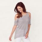Women's Lc Lauren Conrad Eyelet Cold-shoulder Sweater, Size: Large, Grey Other