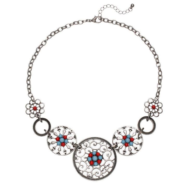 Filigree Medallion Statement Necklace, Women's, Turq/aqua