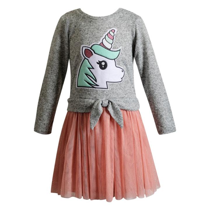 Girls 4-14 Youngland Unicorn Sweater & Tulle Dress, Size: 5, Grey