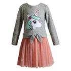 Girls 4-14 Youngland Unicorn Sweater & Tulle Dress, Size: 5, Grey