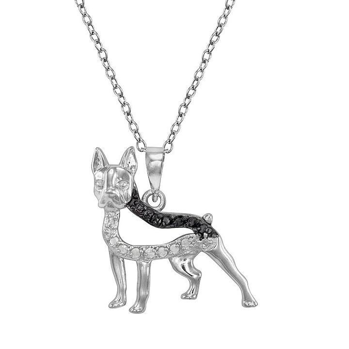 Sterling Silver 1/10-ct. T.w. Black And White Diamond Boston Terrier Dog Pendant, Women's, Size: 18