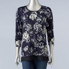 Women's Simply Vera Vera Wang Crinkle Printed Tee, Size: Small, Dark Blue