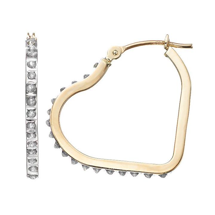 Diamond Fascination 10k Gold Heart Hoop Earrings, Women's, Yellow
