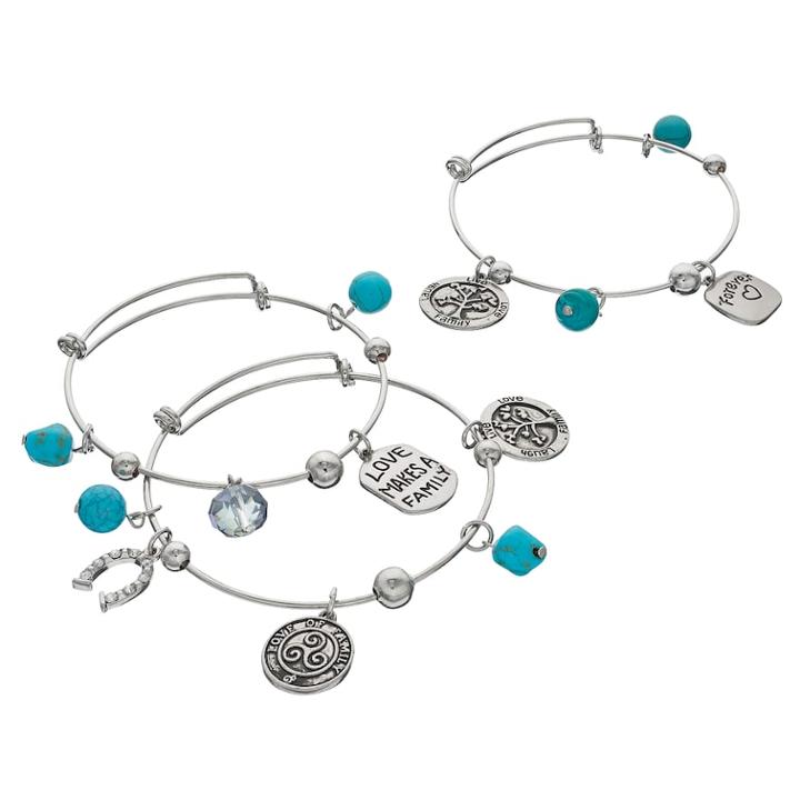 Love Of Family Horseshoe & Tree Charm Bangle Bracelet Set, Women's, Turq/aqua