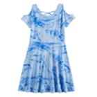 Girls 7-16 So&reg; Patterned Cold Shoulder Criss-cross Dress, Size: Xl/14, Natural