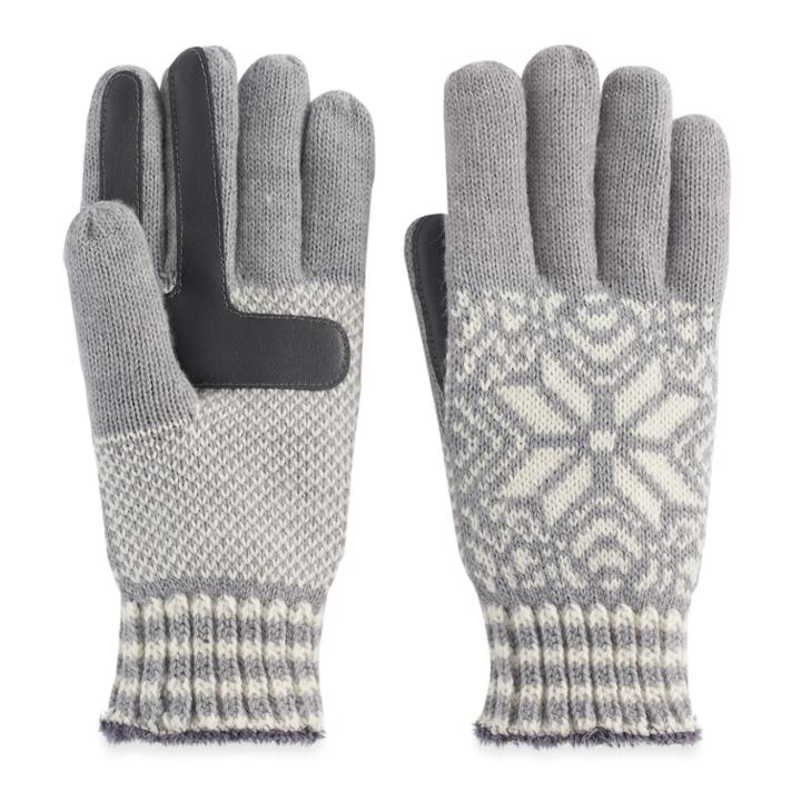 Women's Isotoner Snowflake Knit Smartouch Smartdri Tech Gloves, Grey