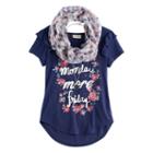 Girls 7-16 Self Esteem Ruffled Sleeve Tee With Infinity Scarf & Necklace, Size: Xl, Blue