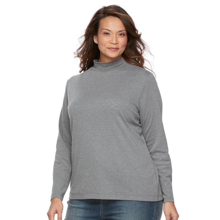 Plus Size Croft & Barrow&reg; Mockneck Long Sleeve Tee, Women's, Size: 1xl, Dark Grey