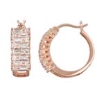 14k Rose Gold Over Silver Cubic Zirconia Hoop Earrings, Women's, White
