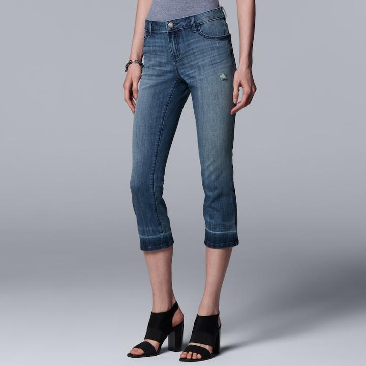 Women's Simply Vera Vera Wang Release Hem Midrise Capri Jeans, Size: 2, Blue
