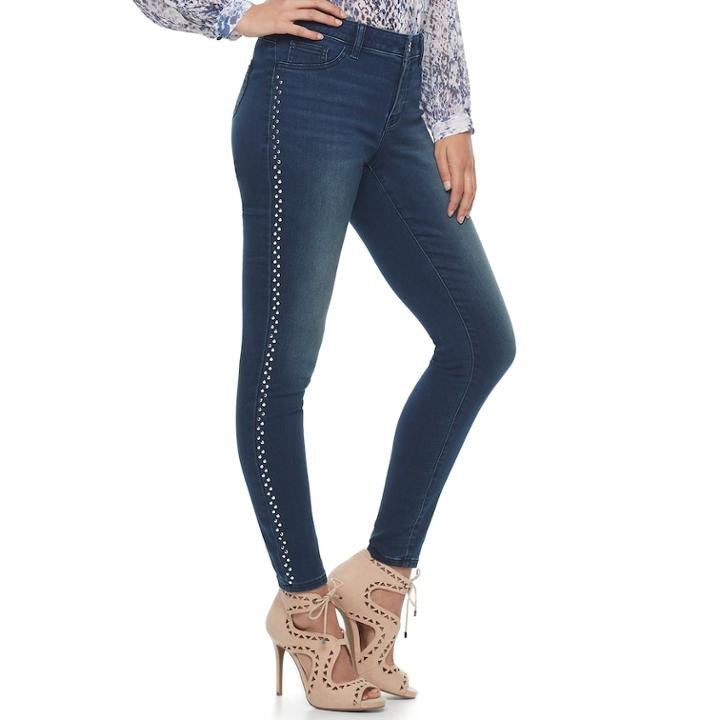 Women's Jennifer Lopez Embellished Skinny Jeans, Size: 14 Avg/reg, Blue