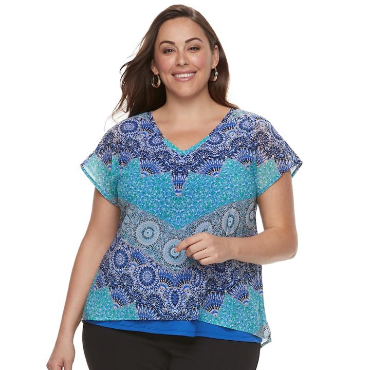 Plus Size Dana Buchman Mixed Media Top, Women's, Size: 1xl, Turquoise/blue (turq/aqua)
