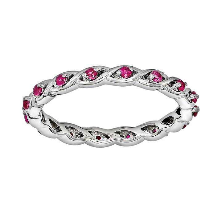 Stacks And Stones Sterling Silver Lab-created Ruby Stack Ring, Women's, Size: 7