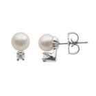 18k White Gold Aa Akoya Cultured Pearl And 1/10-ct. T.w. Diamond Stud Earrings (6-6.5 Mm), Women's