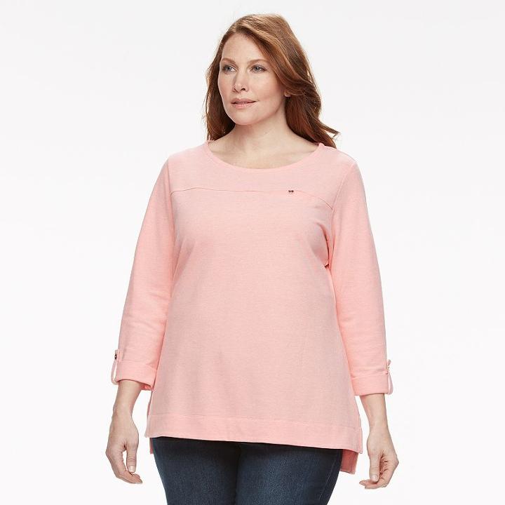 Plus Size Croft & Barrow&reg; Roll-cuff Tee, Women's, Size: 1xl, Med Orange
