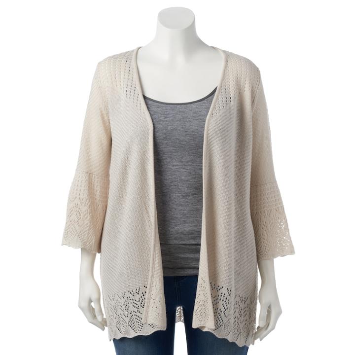 Plus Size Lc Lauren Conrad Pointelle Cardigan, Women's, Size: 2xl, Med Beige