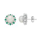 Sterling Silver Freshwater Cultured Pearl, Lab-created Green Spinel & White Sapphire Stud Earrings, Women's