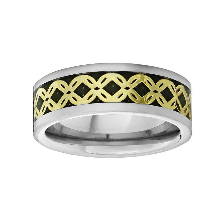 Lynx Titanium Two Tone Abstract Floral Band - Men, Size: 11, Silver