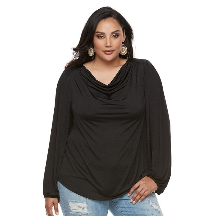 Plus Size Jennifer Lopez Pleated Drapeneck Top, Women's, Size: 2xl, Black