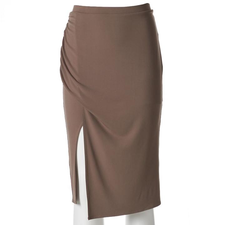 Women's Jennifer Lopez Ruched Faux-wrap Skirt, Size: Large, Brown