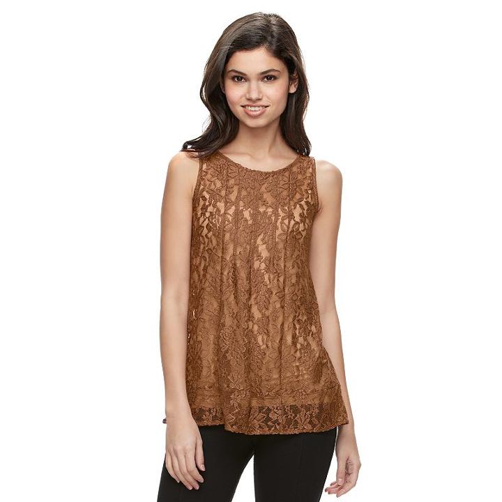 Juniors' Mudd&reg; Sheer Lace Tank Top, Girl's, Size: Large, Red/coppr (rust/coppr)