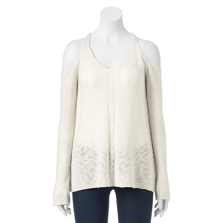 Juniors' Pink Republic Slubbed Cold-shoulder Sweater, Girl's, Size: Xs, Natural