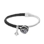 Brilliance Silver Tone & Black Leather Bracelet With Swarovski Crystals, Women's, Size: 7.25