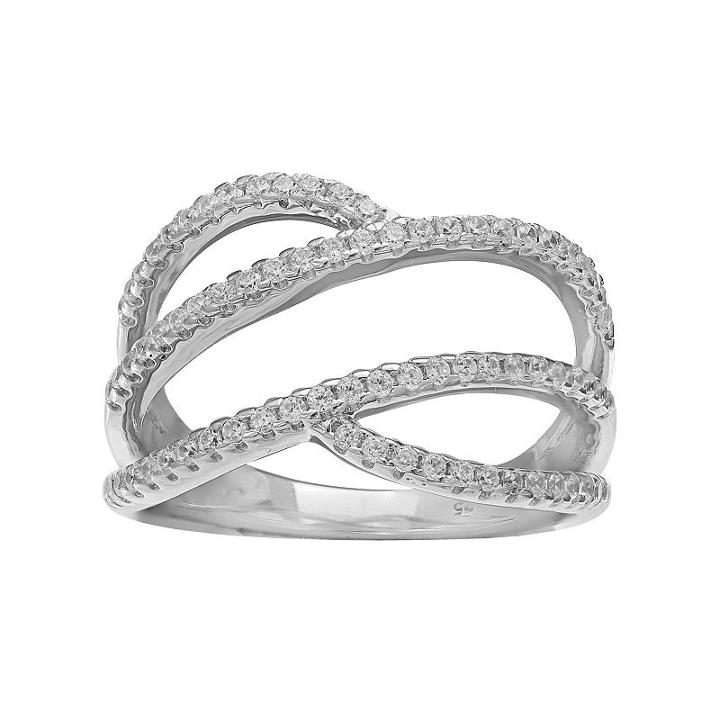 Primrose Sterling Silver Cubic Zirconia Pave Swirl Ring, Women's, Size: 7, White