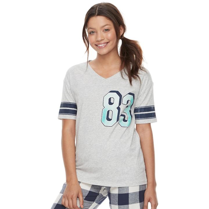 Juniors' So&reg; Pajamas: Naptime Squad Football Graphic Tee, Teens, Size: Small, Med Grey