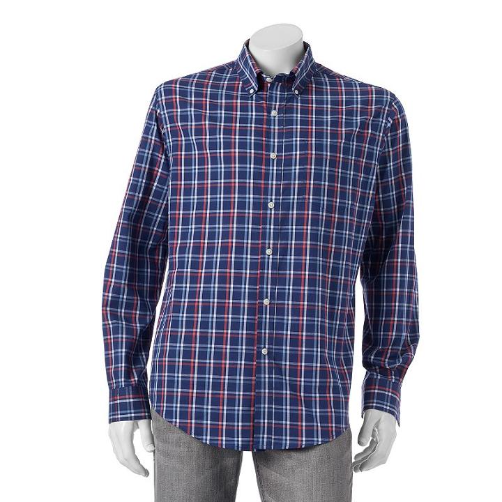 Men's Croft & Barrow&reg; Classic-fit Checked Stretch Button-down Shirt, Size: Large, Dark Blue