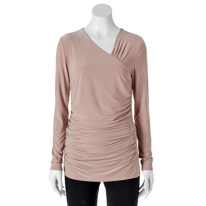Women's Jennifer Lopez Asymmetrical Ruched Top, Size: Large, Med Brown