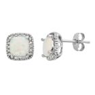 Lab-created Opal & 1/6 Carat T.w. Diamond 10k White Gold Halo Button Stud Earrings, Women's